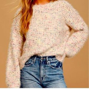 Lovely Time Blush Pink Multi Fuzzy Knit Sweater Lulu’s LUSH size Small